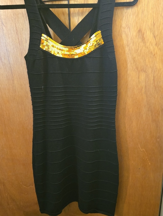 Pink Rose Dresses & Skirts - Pink Rose Black Bodycon Mini Dress with Gold Sequin Scoop
